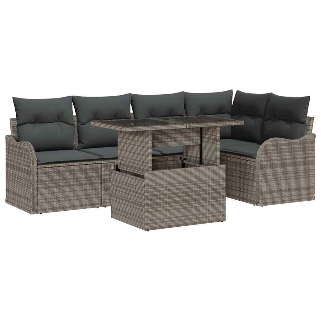 Essgruppe mit Kissen 6 pcs Grau Poly Rattan
