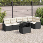 Sofa Set mit Kissen 7 pcs Schwarz Poly Rattan