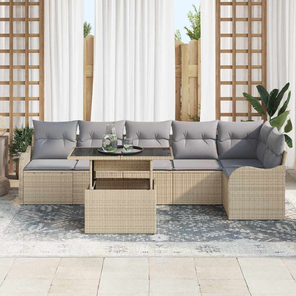 Sofa Set mit Kissen 7 pcs Beige Poly Rattan