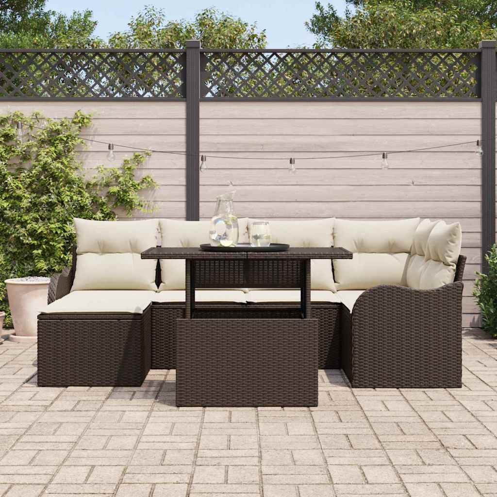 Garten-Sofa-Set mit Kissen 7 pcs Braun Poly Rattan