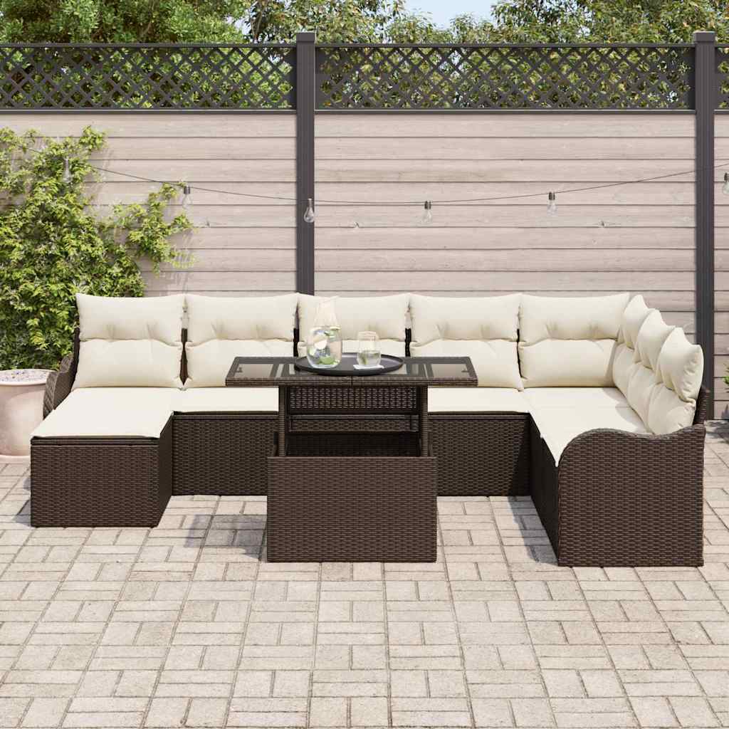 Garten-Sofa-Set mit Kissen 9 pcs Braun Poly Rattan