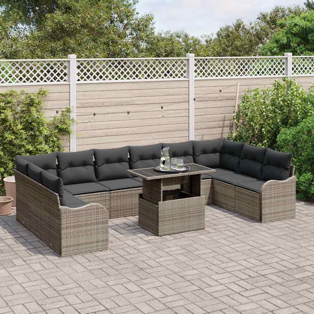 Gartensofa-set mit Kissen 11 pcs Grau Poly Rattan