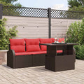 Gartensofa-set mit Kissen 5 pcs Braun Poly-Rattan