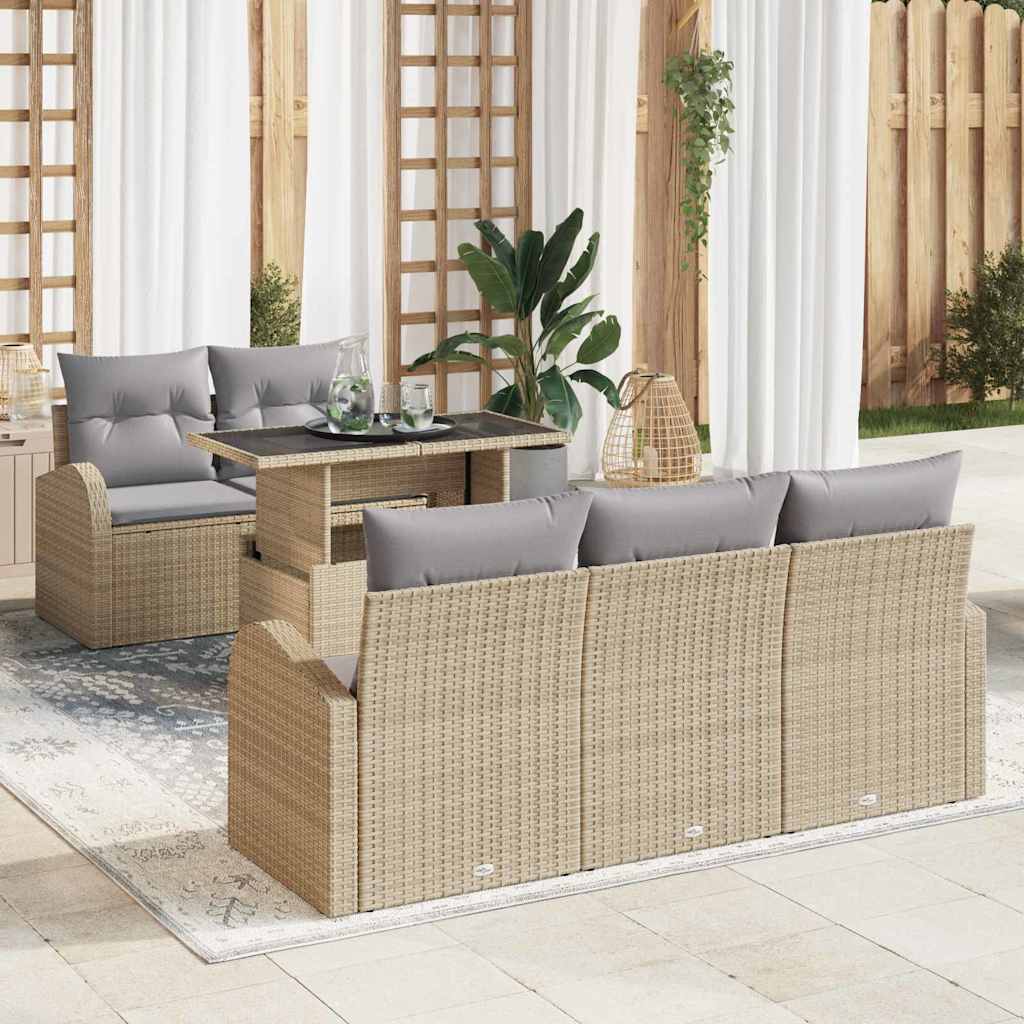 Gartensofa-set mit Kissen 6 pcs Beige Poly Rattan