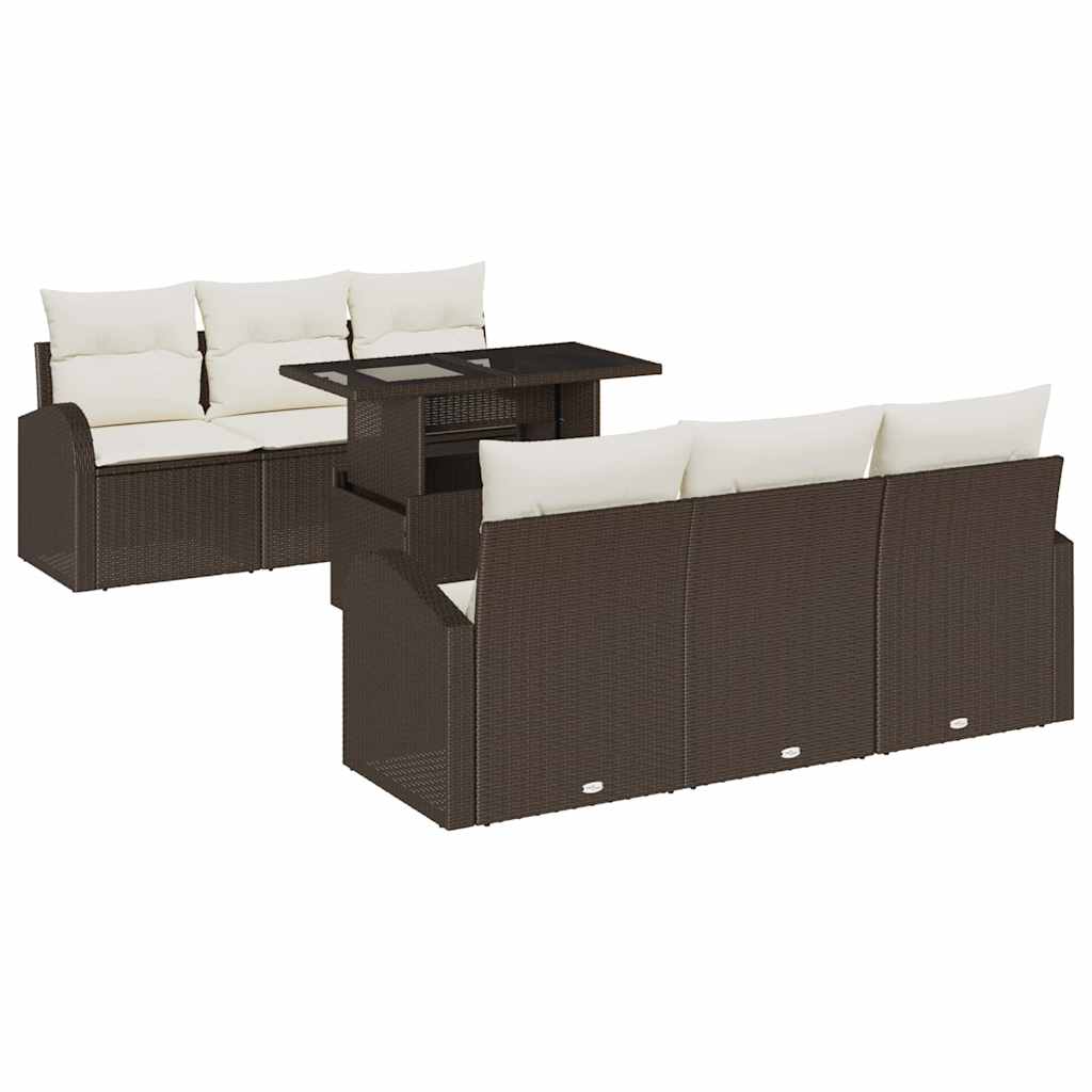 Gartensofa-set mit Kissen 7 pcs Braun Poly Rattan