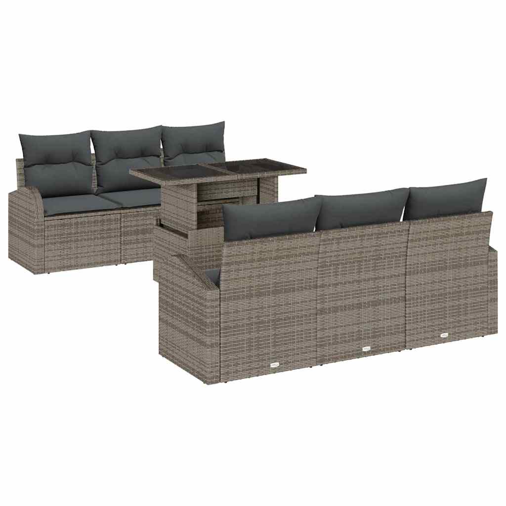 Gartensofa-set mit Kissen 7 pcs Grau Poly Rattan