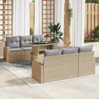 Gartensofa-set mit Kissen 7 pcs Beige Poly Rattan