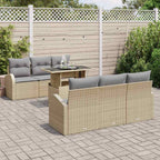 Gartensofa-set mit Kissen 7 pcs Beige Poly Rattan