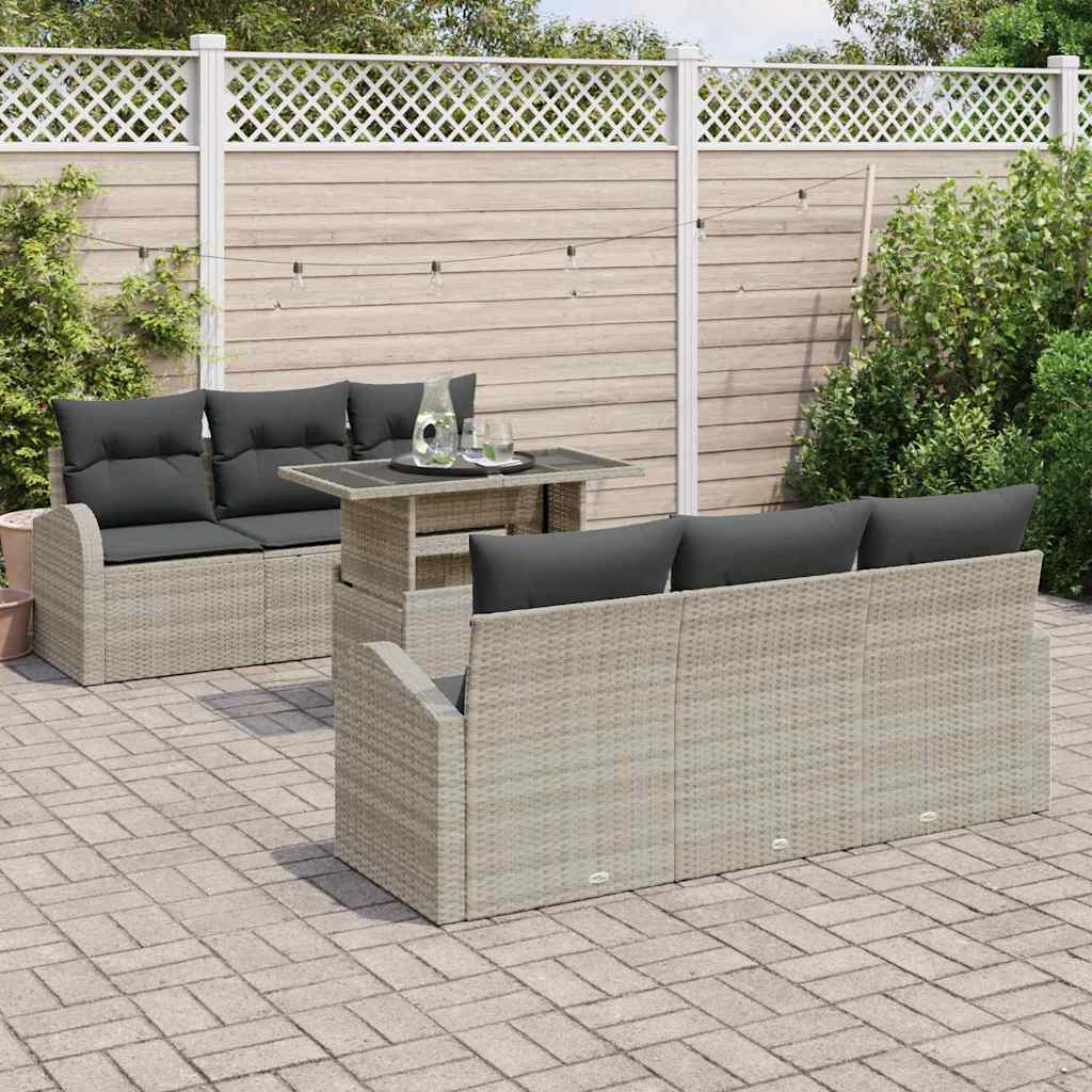 Gartensofa-set mit Kissen 7 pcs Hellgrau Poly Rattan