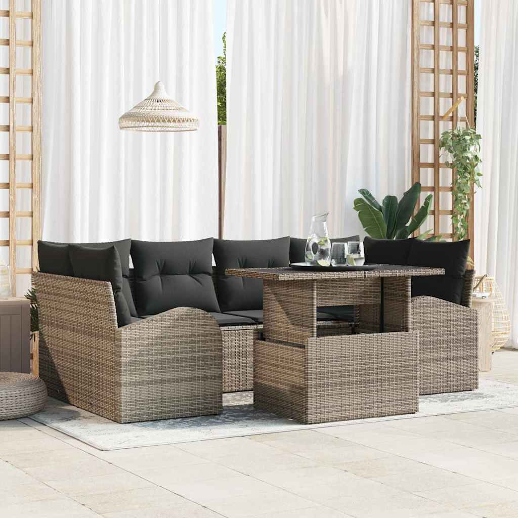 Gartensofa-set mit Kissen 7 pcs Grau Poly Rattan