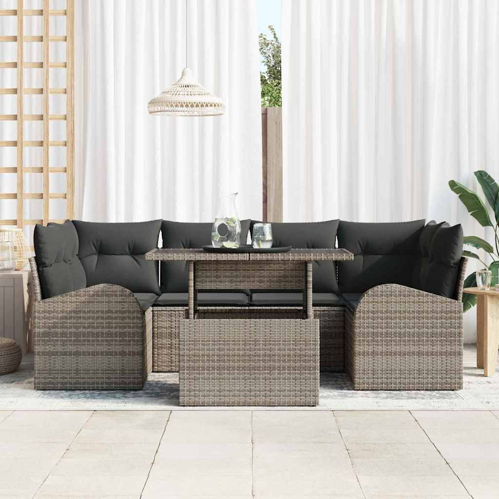 Gartensofa-set mit Kissen 7 pcs Grau Poly Rattan