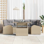 Gartensofa-set mit Kissen 7 pcs Beige Poly Rattan