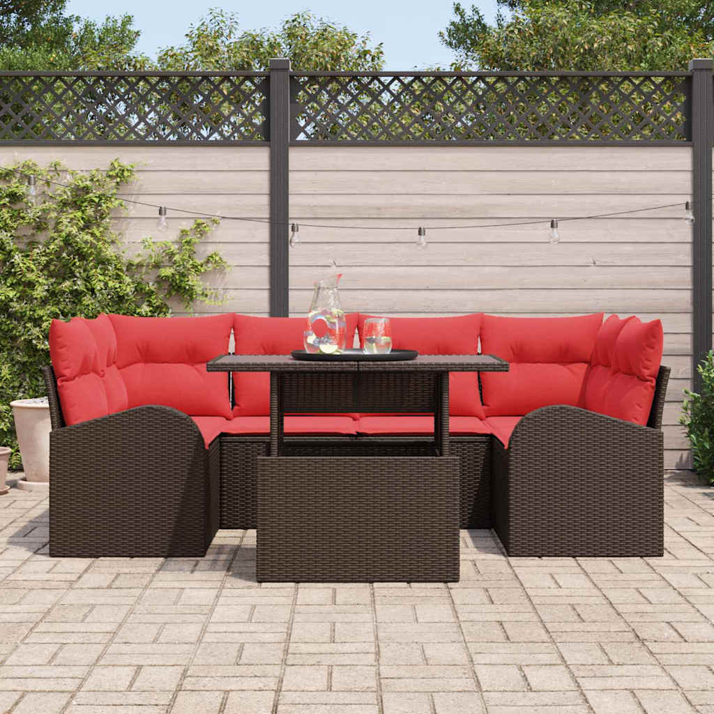 Gartensofa-set mit Kissen 7 pcs Braun Poly-Rattan