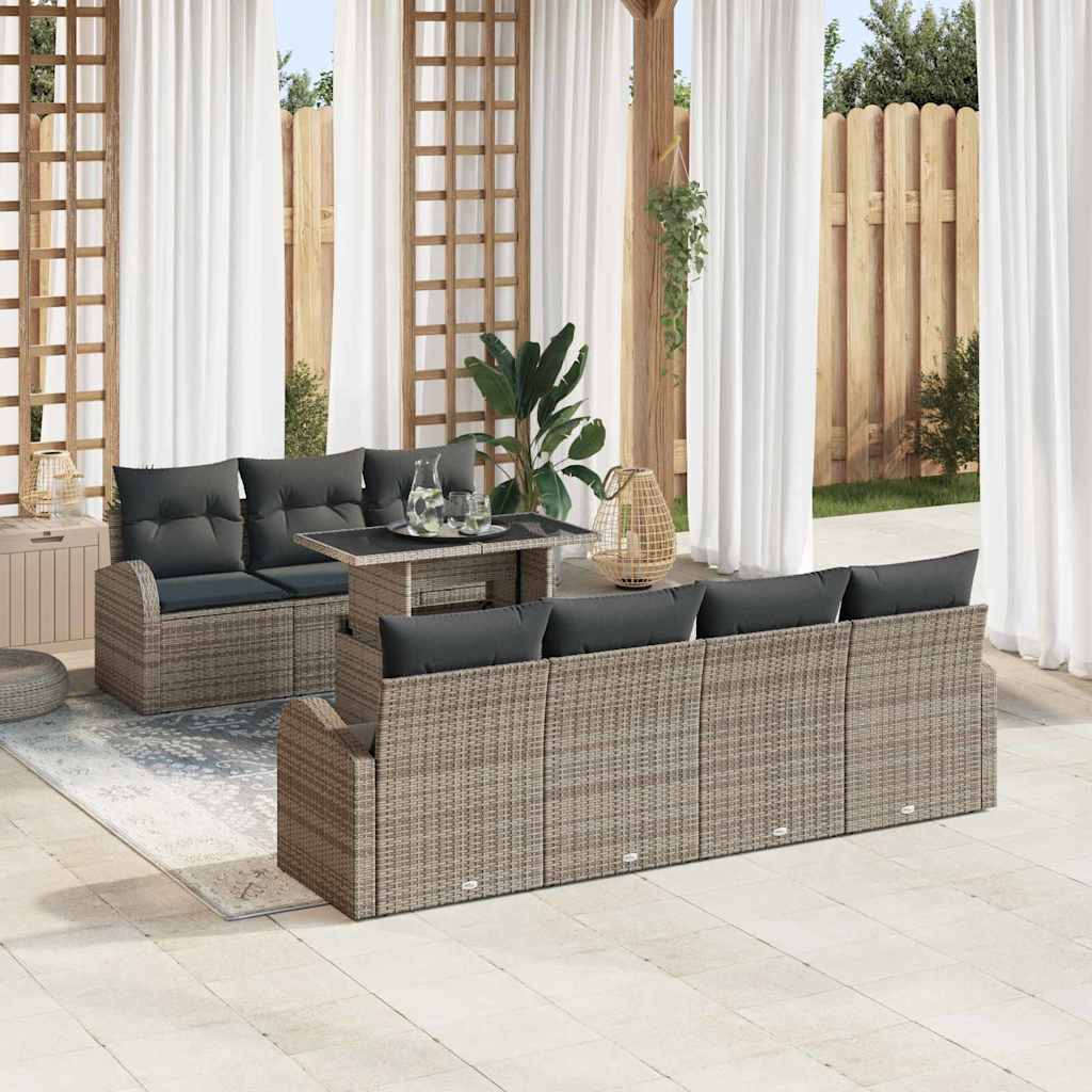 Gartensofa-set mit Kissen 8 pcs Grau Poly-Rattan