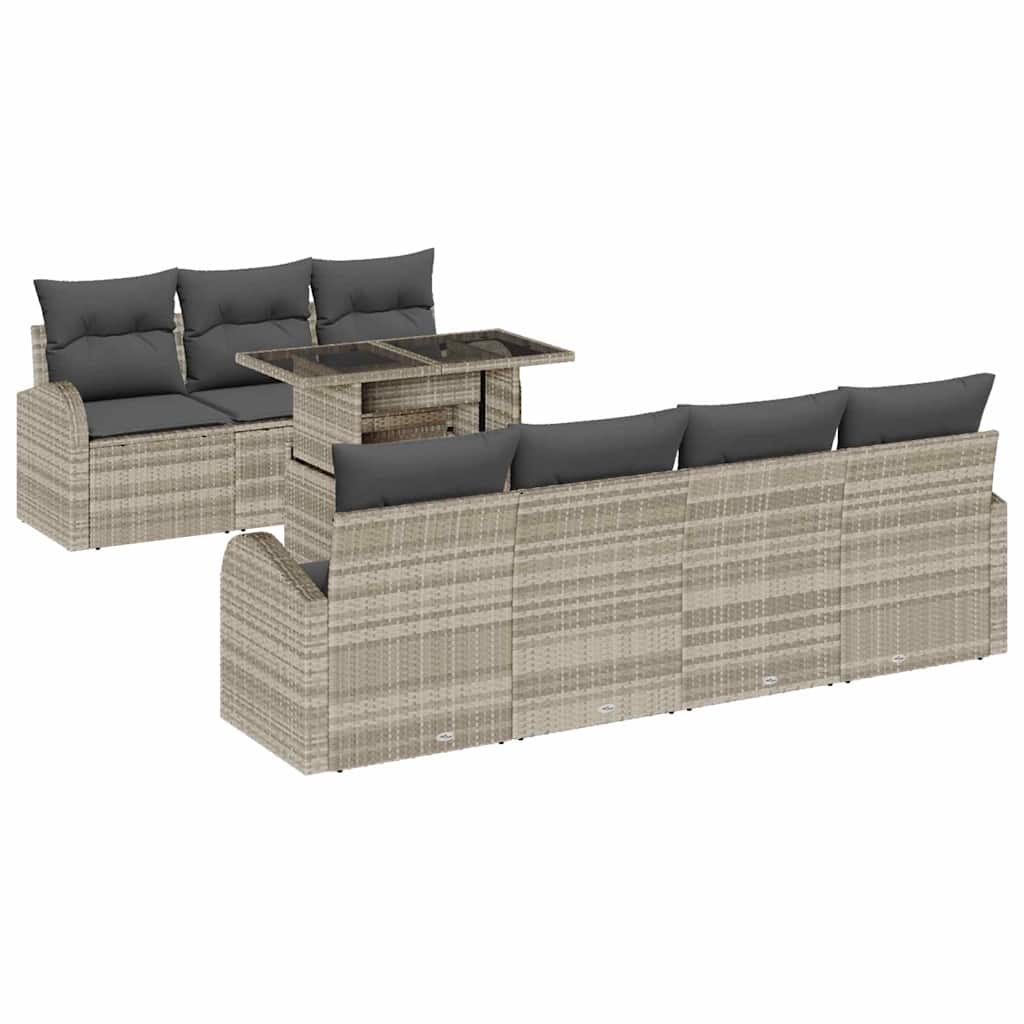 Gartensofa-set mit Kissen 8 pcs Hellgrau Poly-Rattan