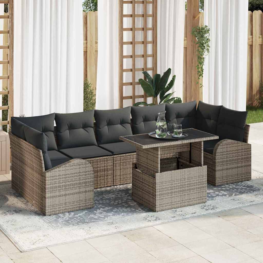 Garten-Sofa-Set mit Kissen 8 pcs Grau Poly Rattan