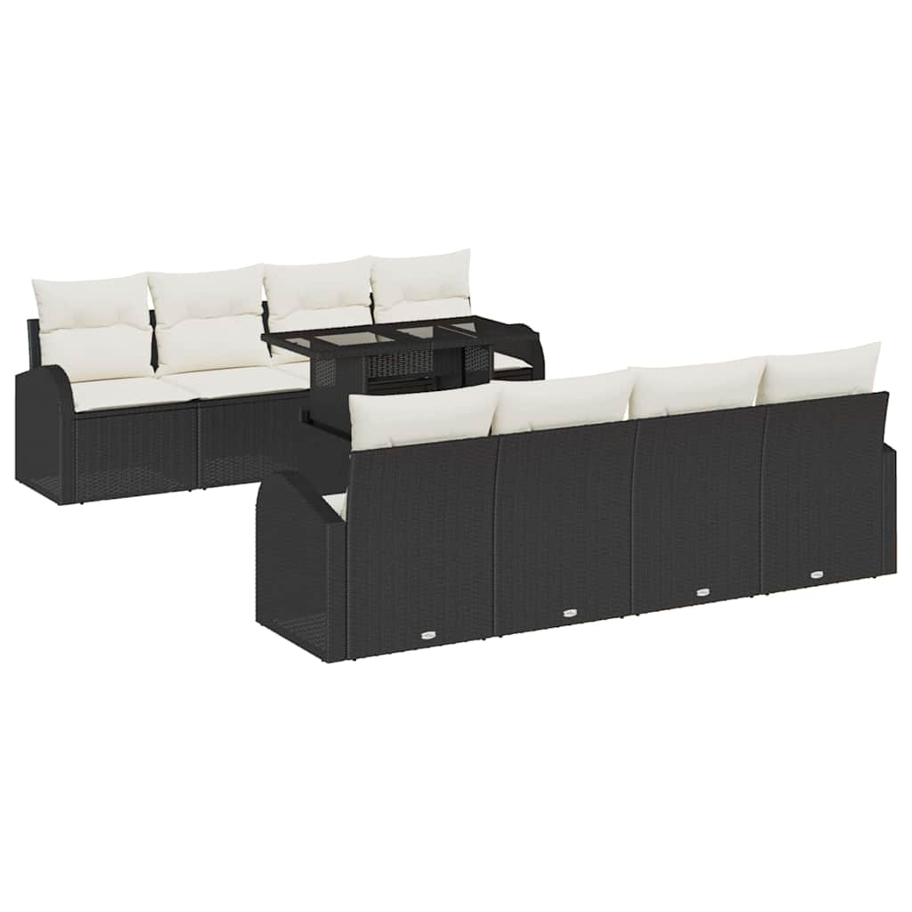Garten-Sofa-Set mit Kissen 7 pcs Schwarz Poly Rattan
