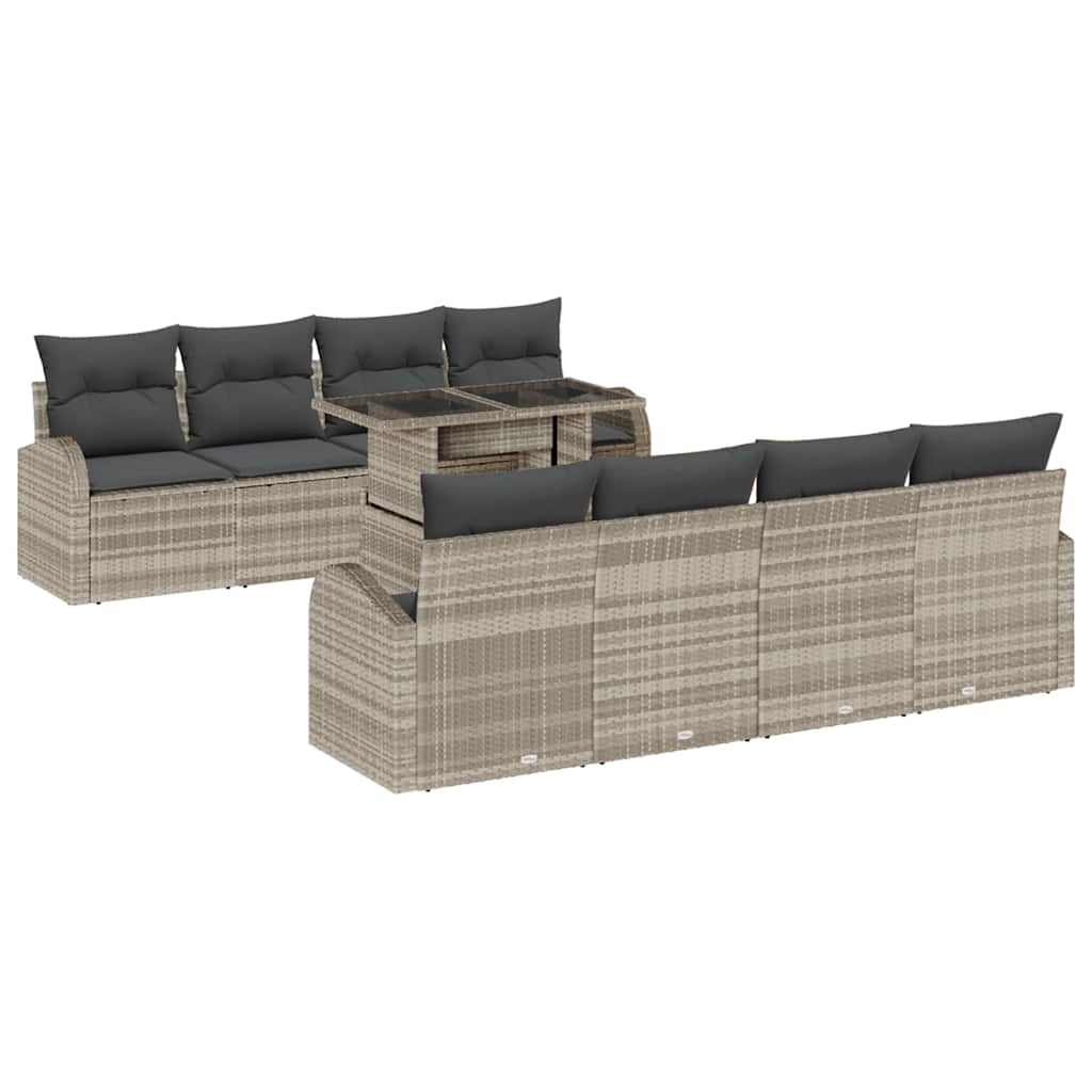 Gartensofa-set mit Speicher 9 pcs Hellgrau Poly-Rattan