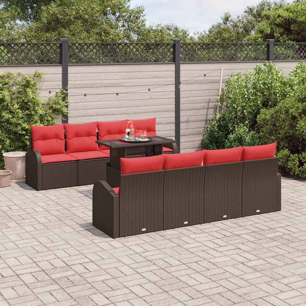 Gartensofa-set mit Speicher 9 pcs Braun Poly-Rattan