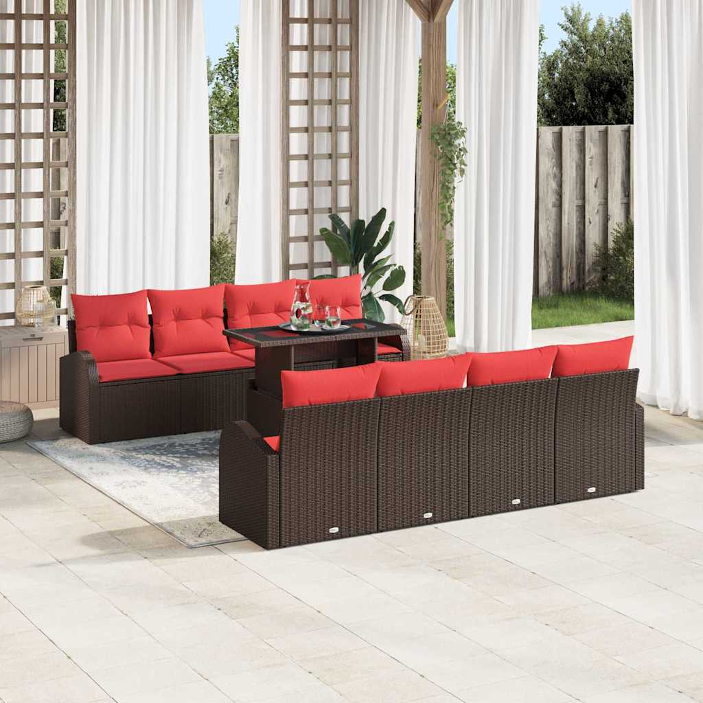 Gartensofa-set mit Speicher 9 pcs Braun Poly-Rattan