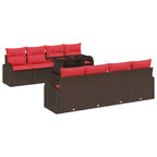 Gartensofa-set mit Speicher 9 pcs Braun Poly-Rattan