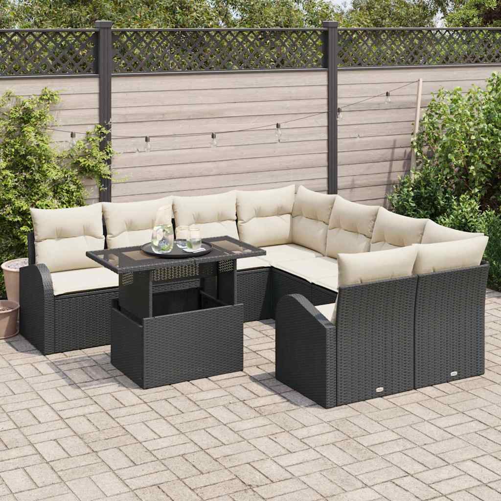 Gartensofa-set mit Speicher 9 pcs Schwarz Poly-Rattan