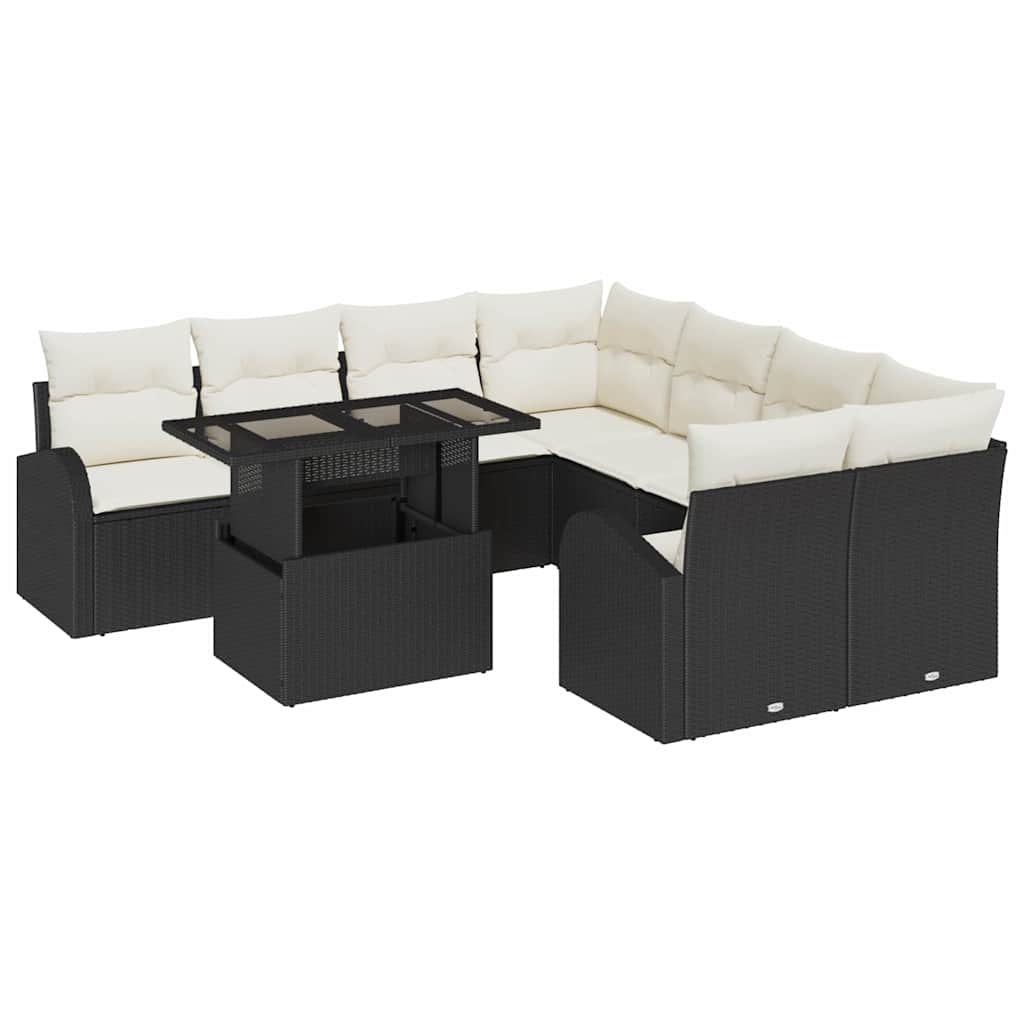 Gartensofa-set mit Speicher 9 pcs Schwarz Poly-Rattan