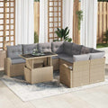 Gartensofa-set mit Speicher 9 pcs Beige Poly-Rattan
