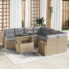 Gartensofa-set mit Speicher 9 pcs Beige Poly-Rattan