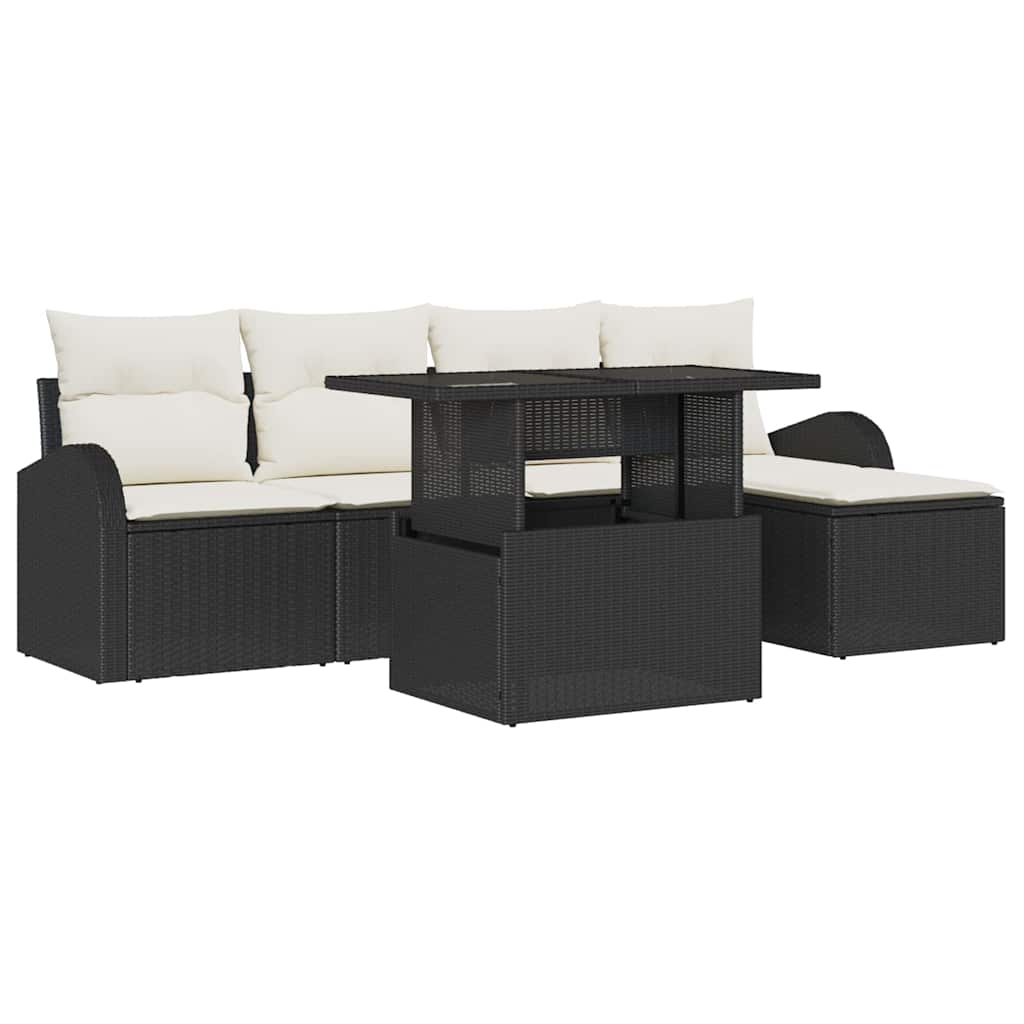 Garten-Sofa-Set mit Kissen 6 pcs Schwarz Poly-Rattan
