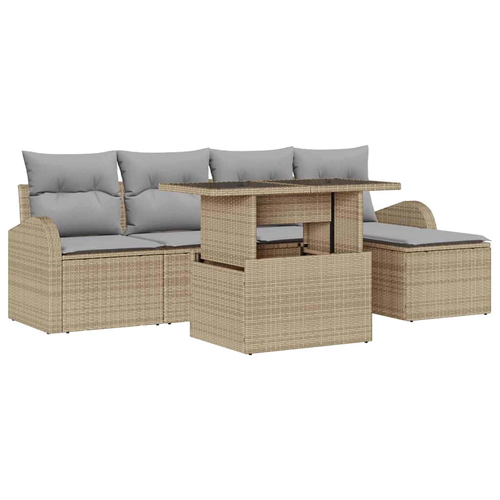 Garten-Sofa-Set mit Kissen 6 pcs Beige Poly-Rattan