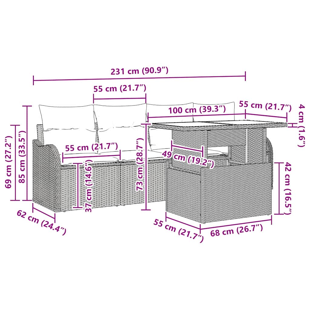 Garten-Sofa-Set mit Kissen 6 pcs Hellgrau Poly-Rattan
