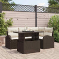Garten-Sofa-Set mit Kissen 5 pcs Braun Poly Rattan