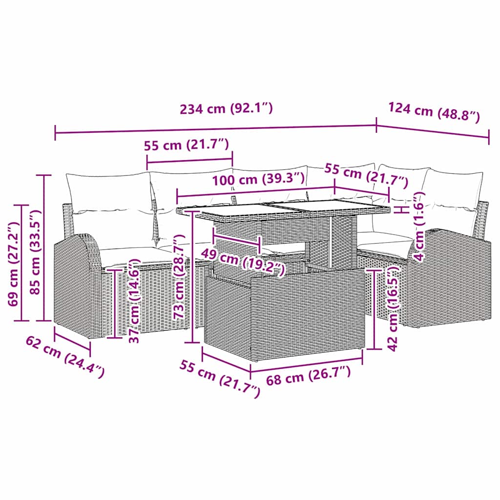 Gartensofa-set mit Speicher 6 pcs Braun und Creme Poly-Rattan