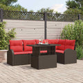 Garten-Sofa-Set mit Kissen 6 pcs Braun und Rot Poly-Rattan