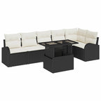 Garten-Sofa-Set mit Kissen 7 pcs Schwarz und Creme Poly-Rattan
