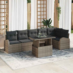 Garten-Sofa-Set mit Kissen 7 pcs Grau Poly-Rattan