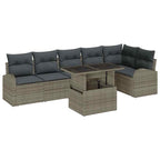 Garten-Sofa-Set mit Kissen 7 pcs Grau Poly-Rattan