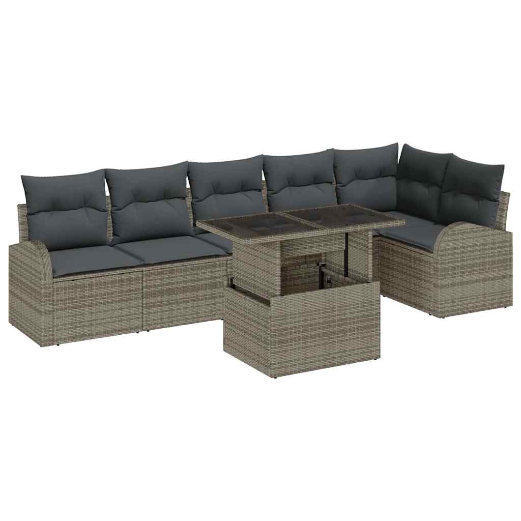 Garten-Sofa-Set mit Kissen 7 pcs Grau Poly-Rattan