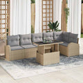 Garten-Sofa-Set mit Kissen 7 pcs Beige und Hellgrau Poly-Rattan
