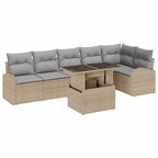Garten-Sofa-Set mit Kissen 7 pcs Beige und Hellgrau Poly-Rattan