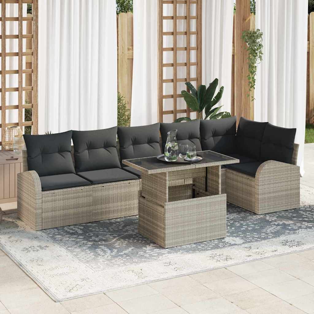 Gartensofa-set mit Speicher 7 pcs Hellgrau Poly-Rattan