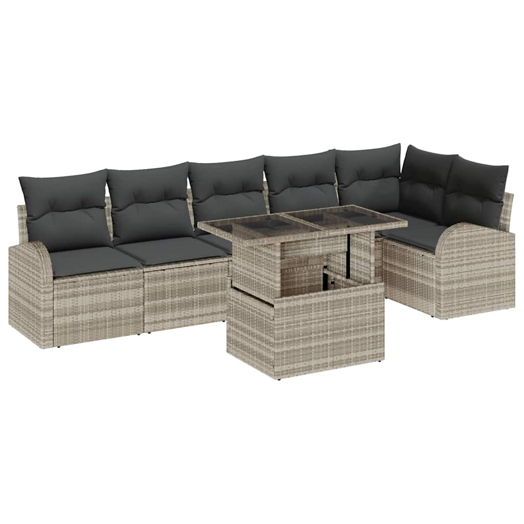 Gartensofa-set mit Speicher 7 pcs Hellgrau Poly-Rattan