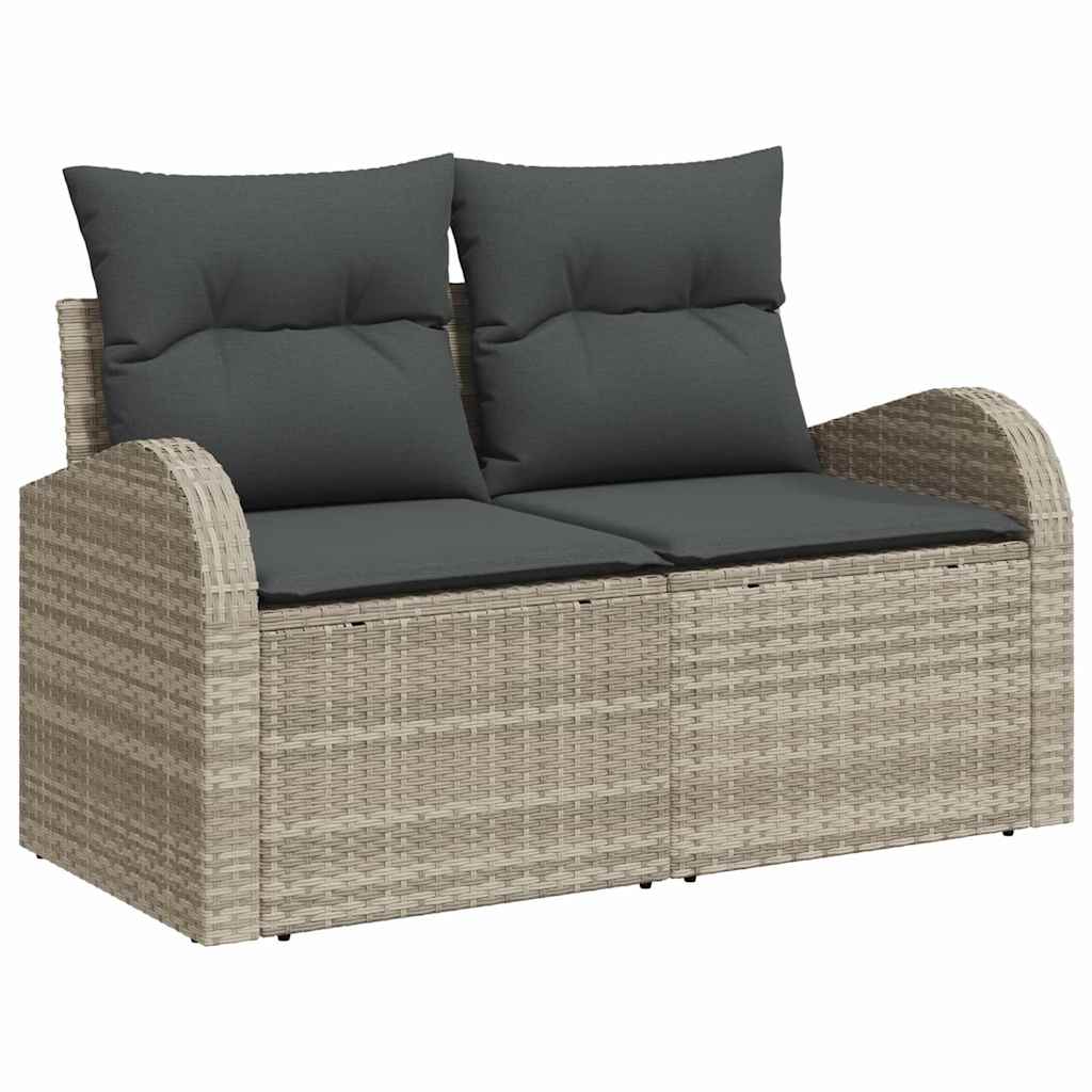 Gartensofa-set mit Speicher 7 pcs Hellgrau Poly-Rattan