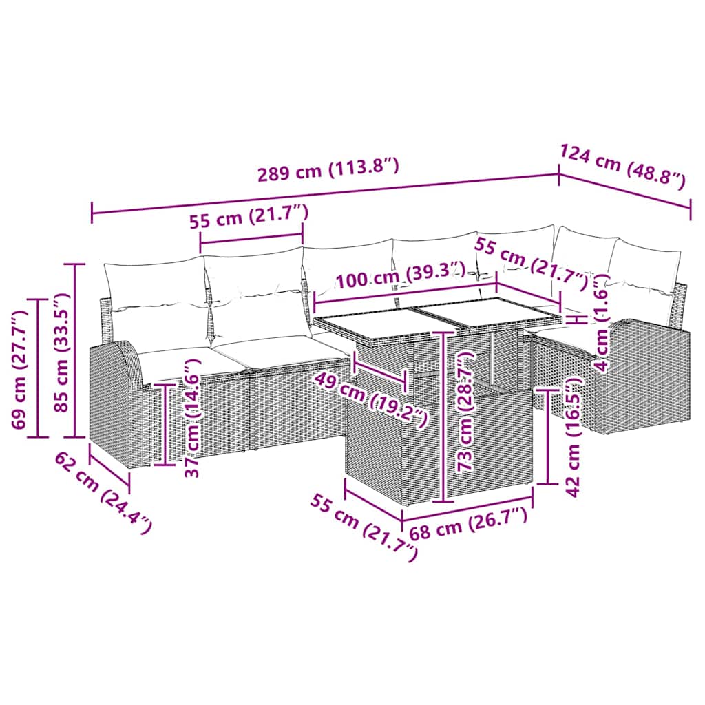 Gartensofa-set mit Speicher 7 pcs Hellgrau Poly-Rattan