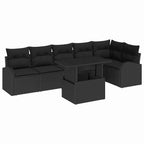 Gartensofa-set mit Speicher 7 pcs Schwarz Poly-Rattan