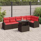 Gartensofa-set mit Speicher 7 pcs Braun und Rot Poly-Rattan