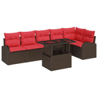Gartensofa-set mit Speicher 7 pcs Braun und Rot Poly-Rattan