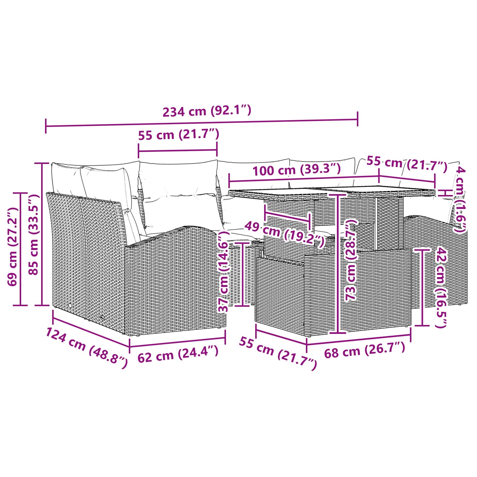 Gartensofa-set mit Speicher 7 pcs Braun und Rot Poly-Rattan