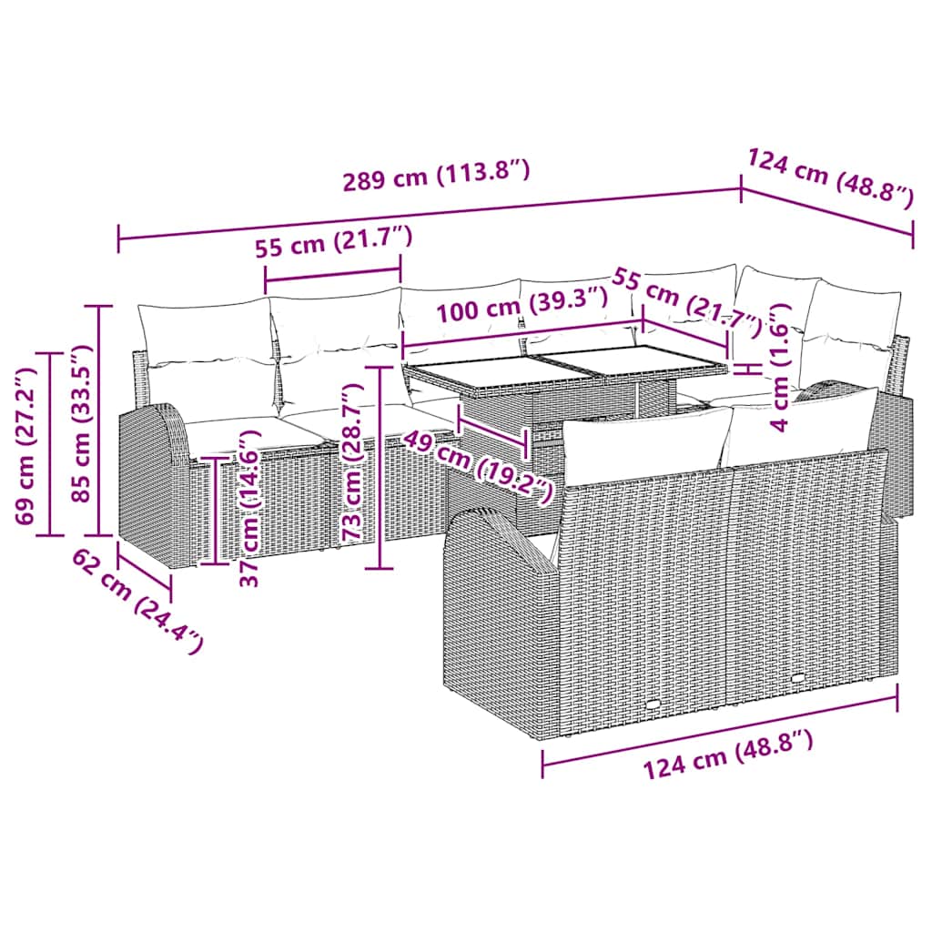 Gartensofa-set mit Kissen 9 pcs Beige und Hellgrau Poly-Rattan